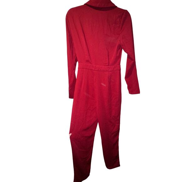 RE:NAMED Womens Red Jumpsuit V-Neck Long Sleeve Tie Waist Dress XS - Picture 4 of 4